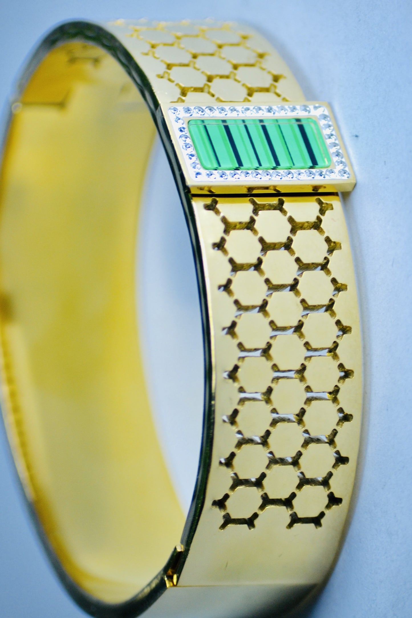 Emerald Honeycomb Gold Hand Cuff Bangle