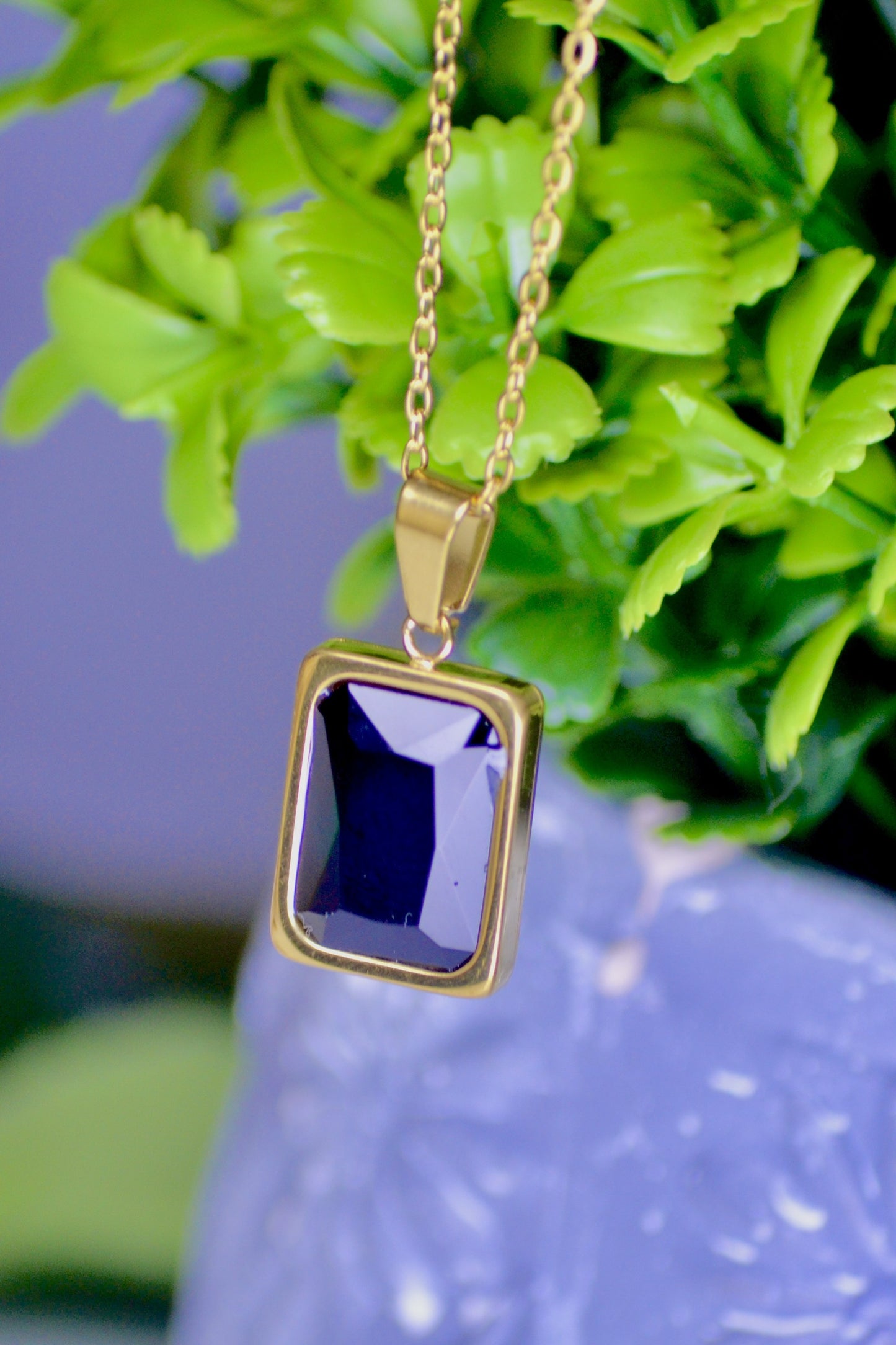 Modern Rectangular Gemstone Gold Necklace