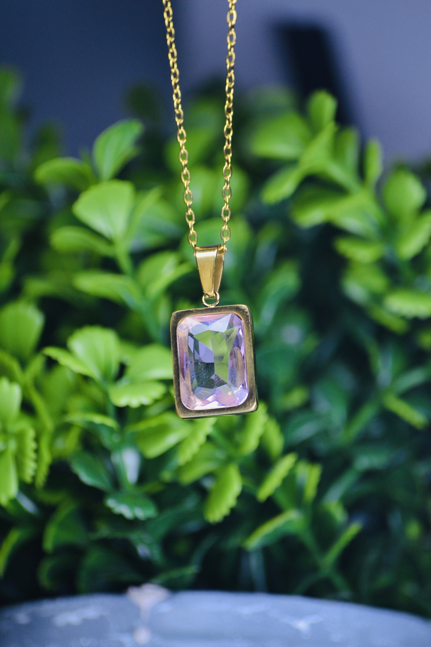Modern Rectangular Gemstone Gold Necklace