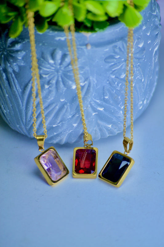 Modern Rectangular Gemstone Gold Necklace