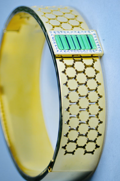 Emerald Honeycomb Gold Hand Cuff Bangle