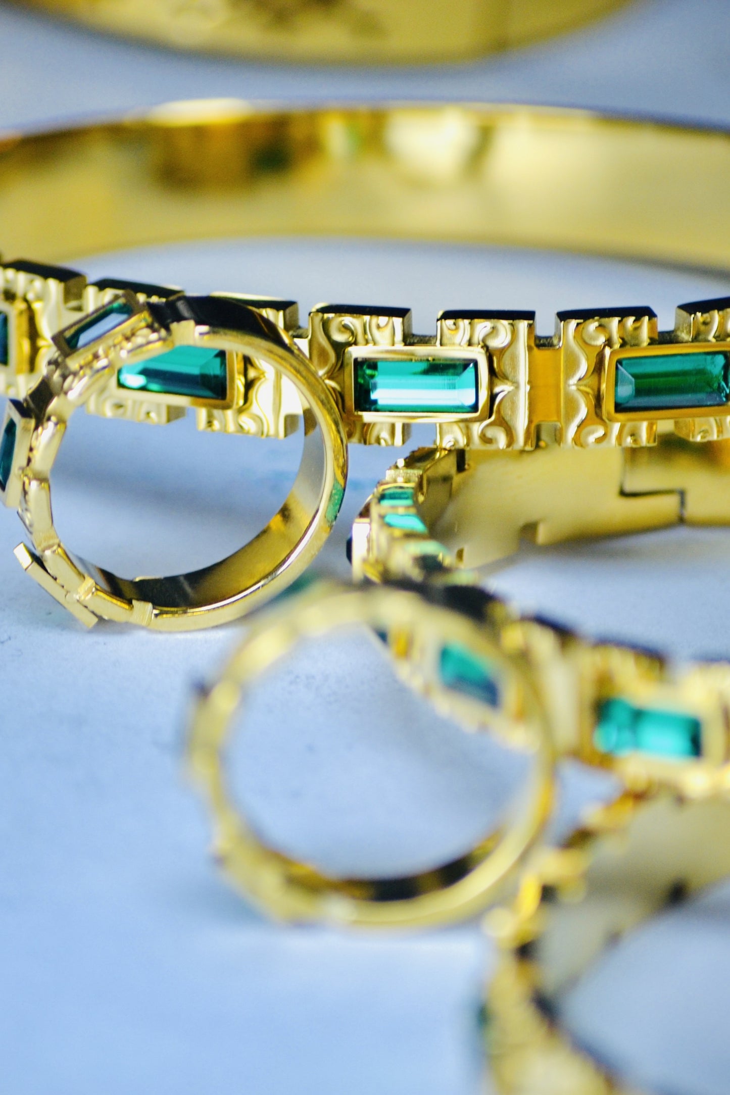 Emerald Luxe Gold Cuff & Ring Set