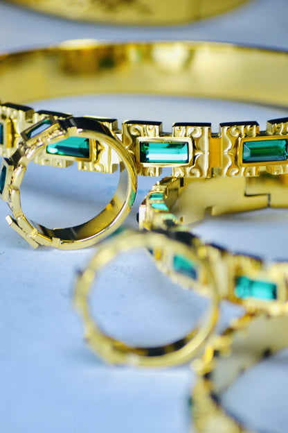 Emerald Luxe Gold Cuff & Ring Set