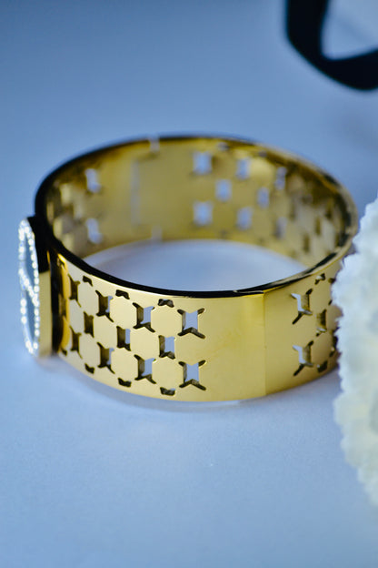 Luxury Honeycomb Gold Hand Cuff Bangle