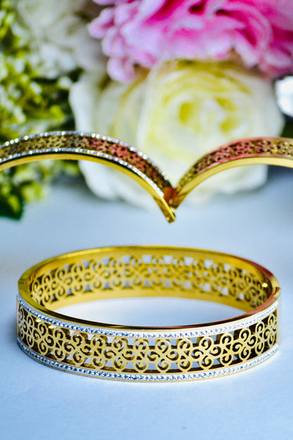 Filigree Flower Gold Plated Hand Cuff Bangle