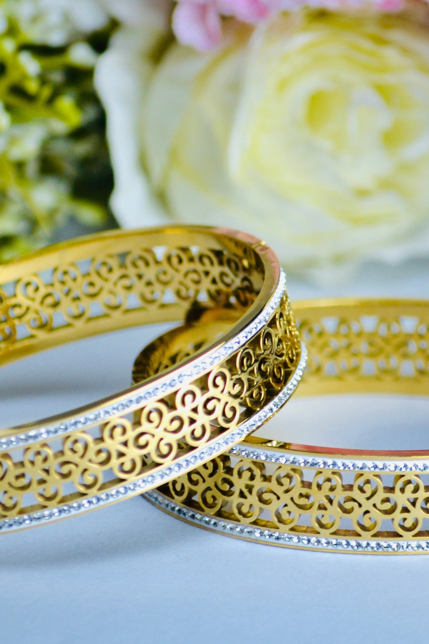 Filigree Flower Gold Plated Hand Cuff Bangle