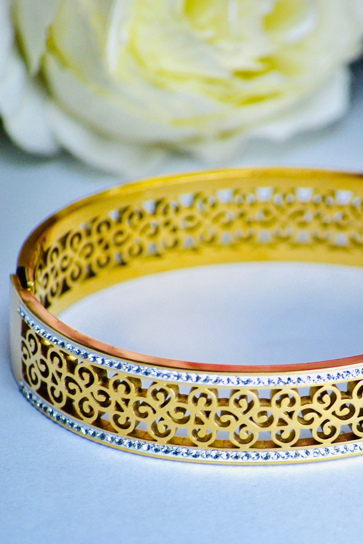 Filigree Flower Gold Plated Hand Cuff Bangle