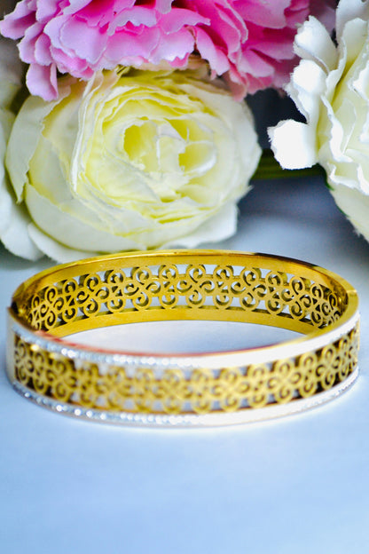 Filigree Flower Gold Plated Hand Cuff Bangle