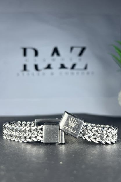 Silver-toned stainless steel Franco chain Rolex bracelet(for Men's)